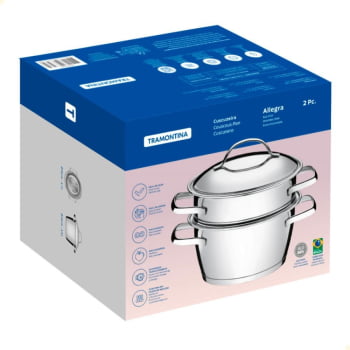 Cuscuzeira Tramontina Allegra em Aço Inox com Fundo Triplo 2 Peças 2 L 65650050