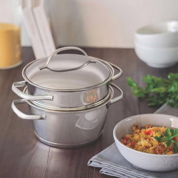 Cuscuzeira Tramontina Allegra em Aço Inox com Fundo Triplo 2 Peças 2 L 65650050