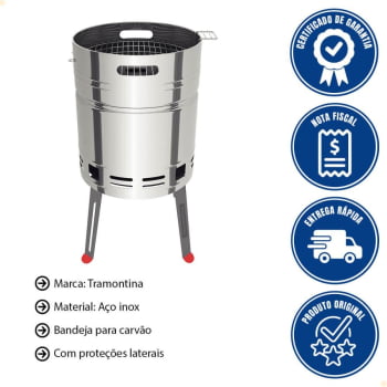 Churrasqueira a Carvão Tramontina TCP 400 Aço Inox com Bandeja para Carvão em Aço Esmaltado 26500006
