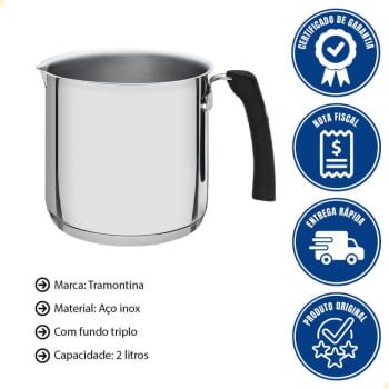Fervedor Tramontina Solar Silicone em Aço Inox Fundo Triplo com Cabo de Silicone 14 cm 2,0 L 62492140