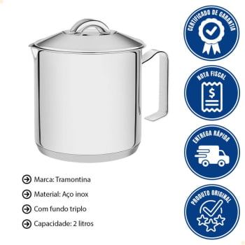 Fervedor Tramontina Solar em Aço Inox Fundo Triplo com Tampa 14 cm 2 L 62512145