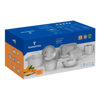 Jogo de Panelas Tramontina Allegra em Aço Inox com Fundo Triplo 7 Peças 65650170