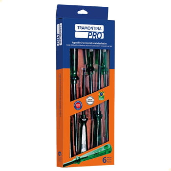 Jogo de Chaves Tramontina PRO de Fenda Eletricista 6 Peças Haste Aço Cromo Vanádio Isolada 44115406