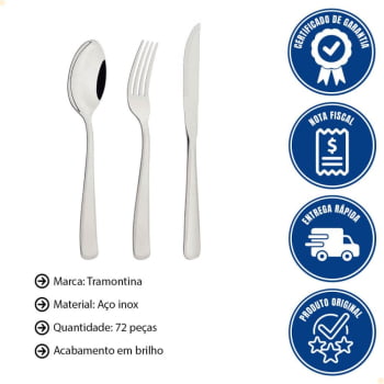 Faqueiro Tramontina Pacific Aço Inox c/ Facas de Churrasco Brilho e Detalhes no Cabo 72 Pçs 66962154