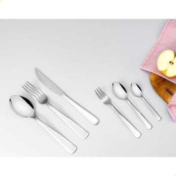 Faqueiro Tramontina Pacific Aço Inox c/ Facas de Churrasco Brilho e Detalhes no Cabo 72 Pçs 66962154