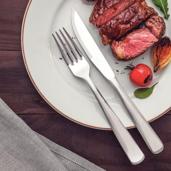 Faqueiro Tramontina Pacific Aço Inox c/ Facas de Churrasco Brilho e Detalhes no Cabo 72 Pçs 66962154