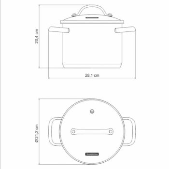 Caldeirão Tramontina Una 20 cm 4,6 L em Aço Inox com Fundo Triplo e Tampa de Vidro 62285200