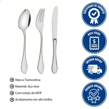 Faqueiro Tramontina Italy 101 Peças Aço Inox Facas de Mesa Forjadas 6mm e Estojo Madeira 66932217