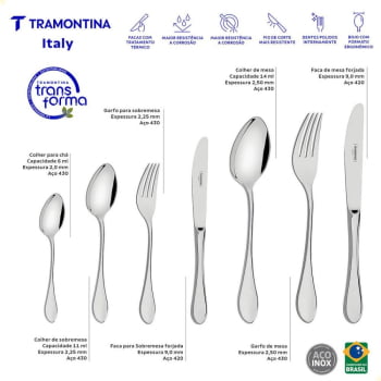 Faqueiro Tramontina Italy 101 Peças Aço Inox Facas de Mesa Forjadas 6mm e Estojo Madeira 66932217