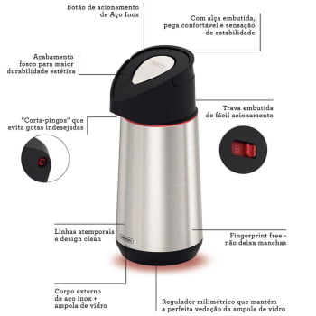 Garrafa Térmica Tramontina Exata em Aço Inox com Ampola de Vidro 1,2 L 61641120