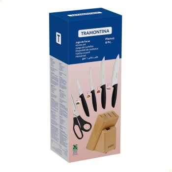 Jogo de Facas Tramontina Plenus Aço Inox Cabos Poliprop. Off White e Sup de Madeira 6 Peças 23498315
