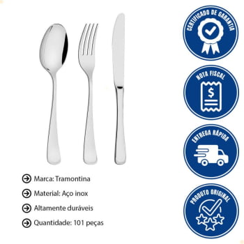 Faqueiro Tramontina Mônaco Aço Inox com Facas de Mesa Alto Brilho Detalhe no Cabo 101 Peças 66917030