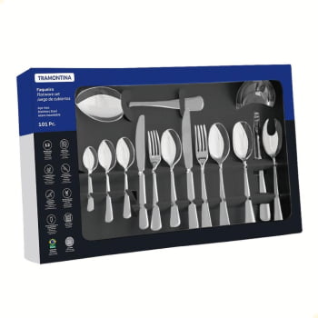 Faqueiro Tramontina Mônaco Aço Inox com Facas de Mesa Alto Brilho Detalhe no Cabo 101 Peças 66917030