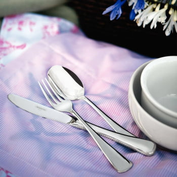 Faqueiro Tramontina Mônaco Aço Inox com Facas de Mesa Alto Brilho Detalhe no Cabo 101 Peças 66917030
