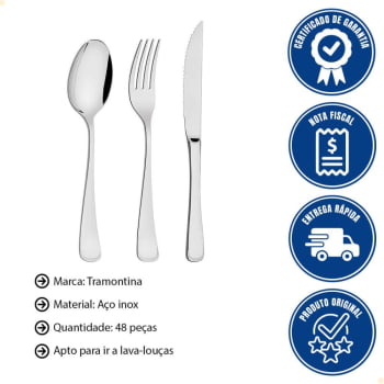 Faqueiro Tramontina Mônaco Aço Inox Facas para Churrasco Forjadas 6mm Alto Brilho 48 Peças 66917144