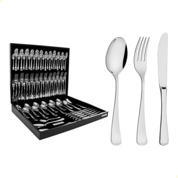 Faqueiro Tramontina Mônaco Aço Inox Facas de Mesa Forj. Brilho e Estojo de Madeira 76 Pçs 66917307
