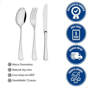 Faqueiro Tramontina Mônaco Aço Inox Facas de Mesa Forj. Brilho e Estojo de Madeira 76 Pçs 66917307