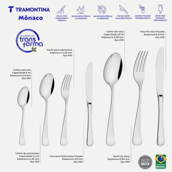Faqueiro Tramontina Mônaco Aço Inox Facas de Mesa Forj. Brilho e Estojo de Madeira 76 Pçs 66917307
