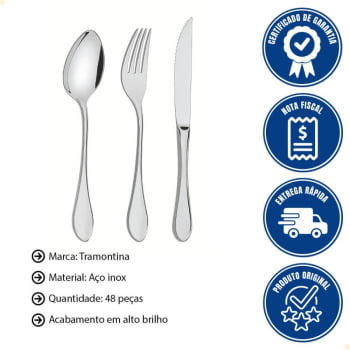 Faqueiro Tramontina Italy Aço Inox Facas para Churrasco Forjadas 6mm Alto Brilho 48 Peças 66932144