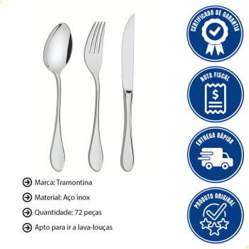 Faqueiro Tramontina Italy Aço Inox Facas para Churrasco Forjadas 6mm Alto Brilho 72 Peças 66932157