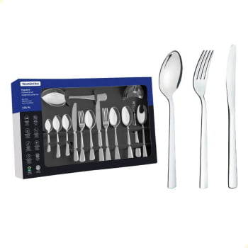 Faqueiro Tramontina Oslo em Aço Inox Com Facas de Mesa Acabamento Alto Brilho 101 Peças 66985030