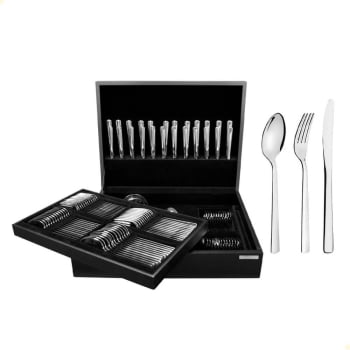 Faqueiro Tramontina Oslo em Aço Inox com Facas de Mesa e Estojo de Madeira 101 Peças 66985214