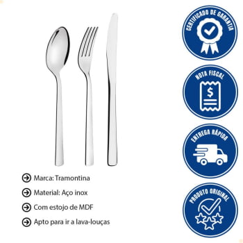 Faqueiro Tramontina Oslo em Aço Inox com Facas de Mesa e Estojo de Madeira 101 Peças 66985214