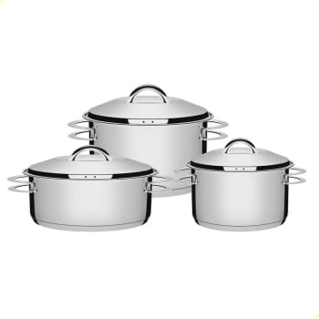 Jogo de Panelas Tramontina Solar em Aço Inox com Fundo Triplo 3 Peças 65510740