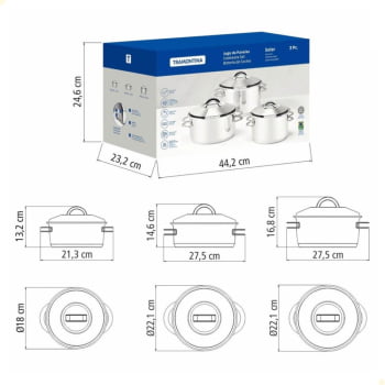 Jogo de Panelas Tramontina Solar em Aço Inox com Fundo Triplo 3 Peças 65510740