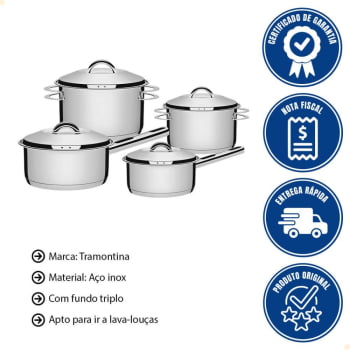 Jogo De Panelas Tramontina Solar Em Aço Inox Com Fundo Triplo 4 Peças 65510760