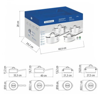 Jogo De Panelas Tramontina Solar Em Aço Inox Com Fundo Triplo 4 Peças 65510760