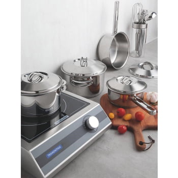 Jogo De Panelas Tramontina Solar Em Aço Inox Com Fundo Triplo 4 Peças 65510760