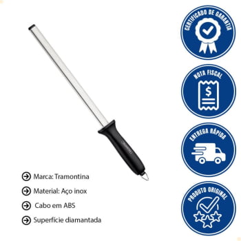 Kit Pedra Afiar Faca E Chaira Diamantada em Inox 10" Tramontina Profissional