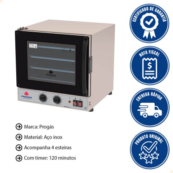Kit Forno Elétrico Progás Turbo Fast Oven Preto 4 Esteiras PRP-004 G2 220V e Mesa Suporte Para Forno