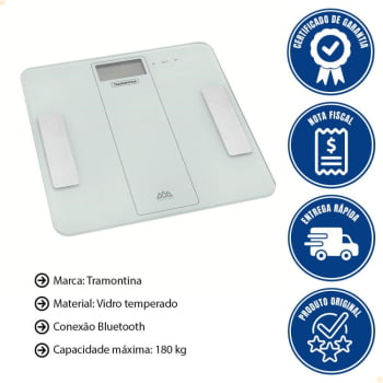 Balança Digital Smart Tramontina Adatto Corporal Vidro p/ Banheiro Capacidade Máxima 180Kg 61101230