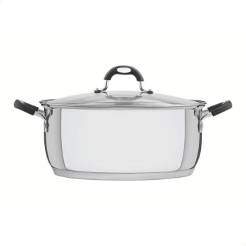 Caçarola Rasa Tramontina Astro Silicone Aço Inox com Fundo Triplo Tampa de Vidro 30cm 8,9L 62123300