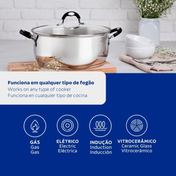 Caçarola Rasa Tramontina Astro Silicone Aço Inox com Fundo Triplo Tampa de Vidro 30cm 8,9L 62123300