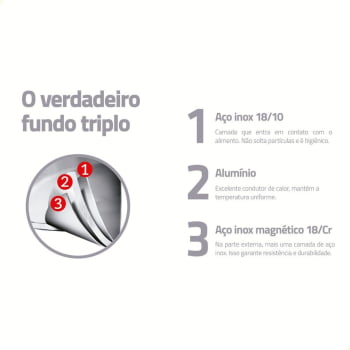 Caçarola Rasa Tramontina Astro Silicone Aço Inox com Fundo Triplo Tampa de Vidro 30cm 8,9L 62123300