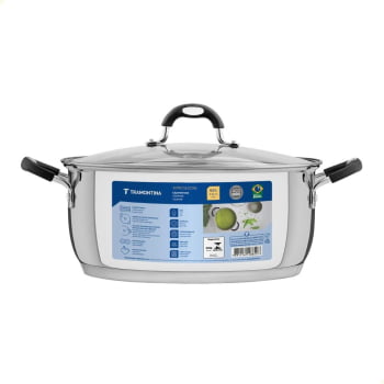 Caçarola Rasa Tramontina Astro Silicone Aço Inox com Fundo Triplo Tampa de Vidro 30cm 8,9L 62123300