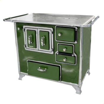 Fogão a Lenha Tradicional Venâncio N°2 Verde Porta Dupla Sem Tampa Gabinete Esquerdo 28996