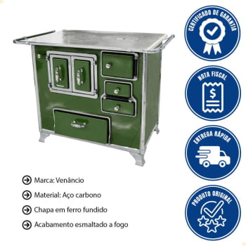 Fogão a Lenha Tradicional Venâncio N°2 Verde Porta Dupla Sem Tampa Gabinete Esquerdo 28996