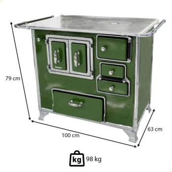 Fogão a Lenha Tradicional Venâncio N°2 Verde Porta Dupla Sem Tampa Gabinete Esquerdo 28996