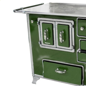 Fogão a Lenha Tradicional Venâncio N°2 Verde Porta Dupla Sem Tampa Gabinete Esquerdo 28996