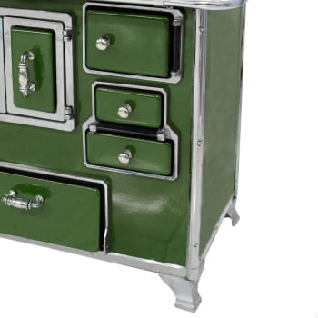 Fogão a Lenha Tradicional Venâncio N°2 Verde Porta Dupla Sem Tampa Gabinete Esquerdo 28996
