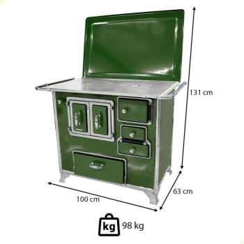Fogão a Lenha Tradicional Venâncio N°2 Verde Porta Dupla Com Tampa Gabinete Esquerdo