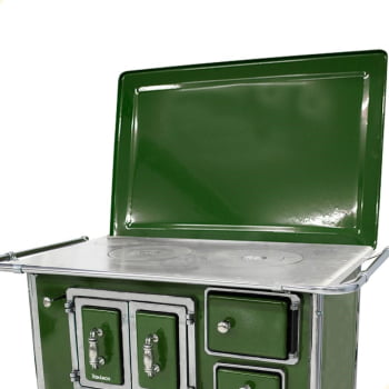 Fogão a Lenha Tradicional Venâncio N°2 Verde Porta Dupla Com Tampa Gabinete Esquerdo