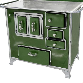 Fogão a Lenha Tradicional Venâncio N°2 Verde Porta Dupla Com Tampa Gabinete Esquerdo