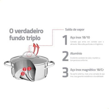 Caldeirão Tramontina Una em Aço Inox com Fundo Triplo e Tampa de Vidro 24 cm 7,7 L 62285240