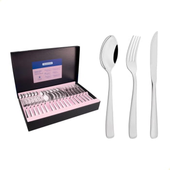 Faqueiro Tramontina Pacific Aço Inox c/ Facas de Churrasco Brilho e Detalhes no Cabo 36 Pçs 66962134