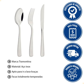 Faqueiro Tramontina Pacific Aço Inox c/ Facas de Churrasco Brilho e Detalhes no Cabo 36 Pçs 66962134